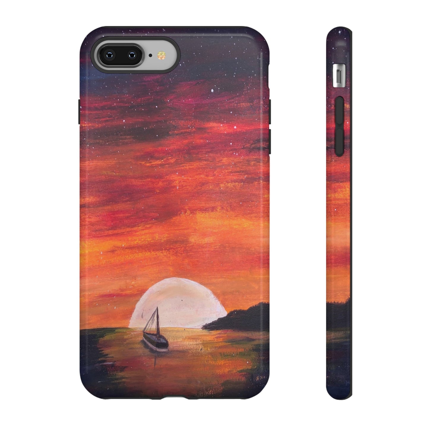 Tough case print of "Setting Sun, Rising Moon" - art under moonlight
