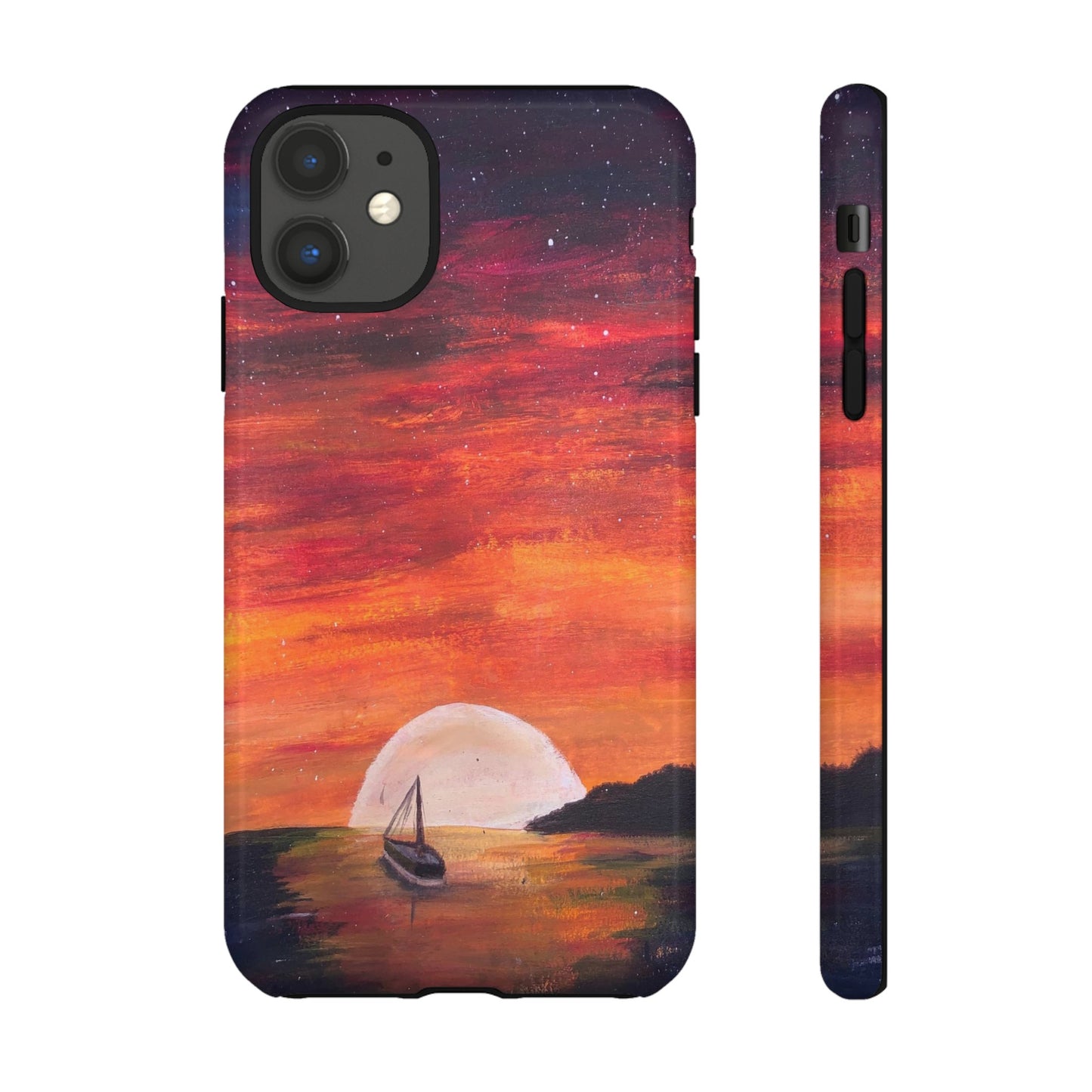 Tough case print of "Setting Sun, Rising Moon" - art under moonlight