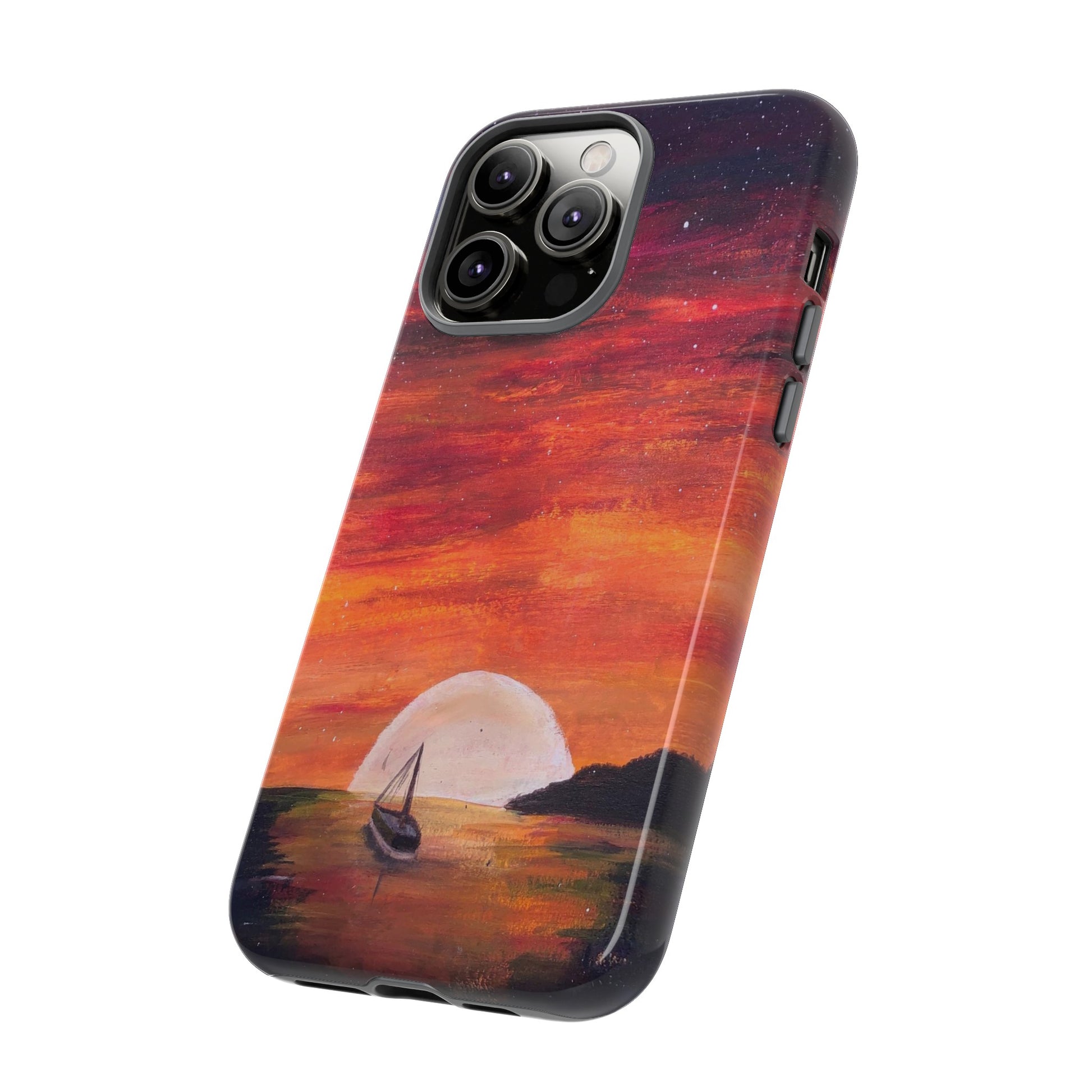 Tough case print of "Setting Sun, Rising Moon" - art under moonlight