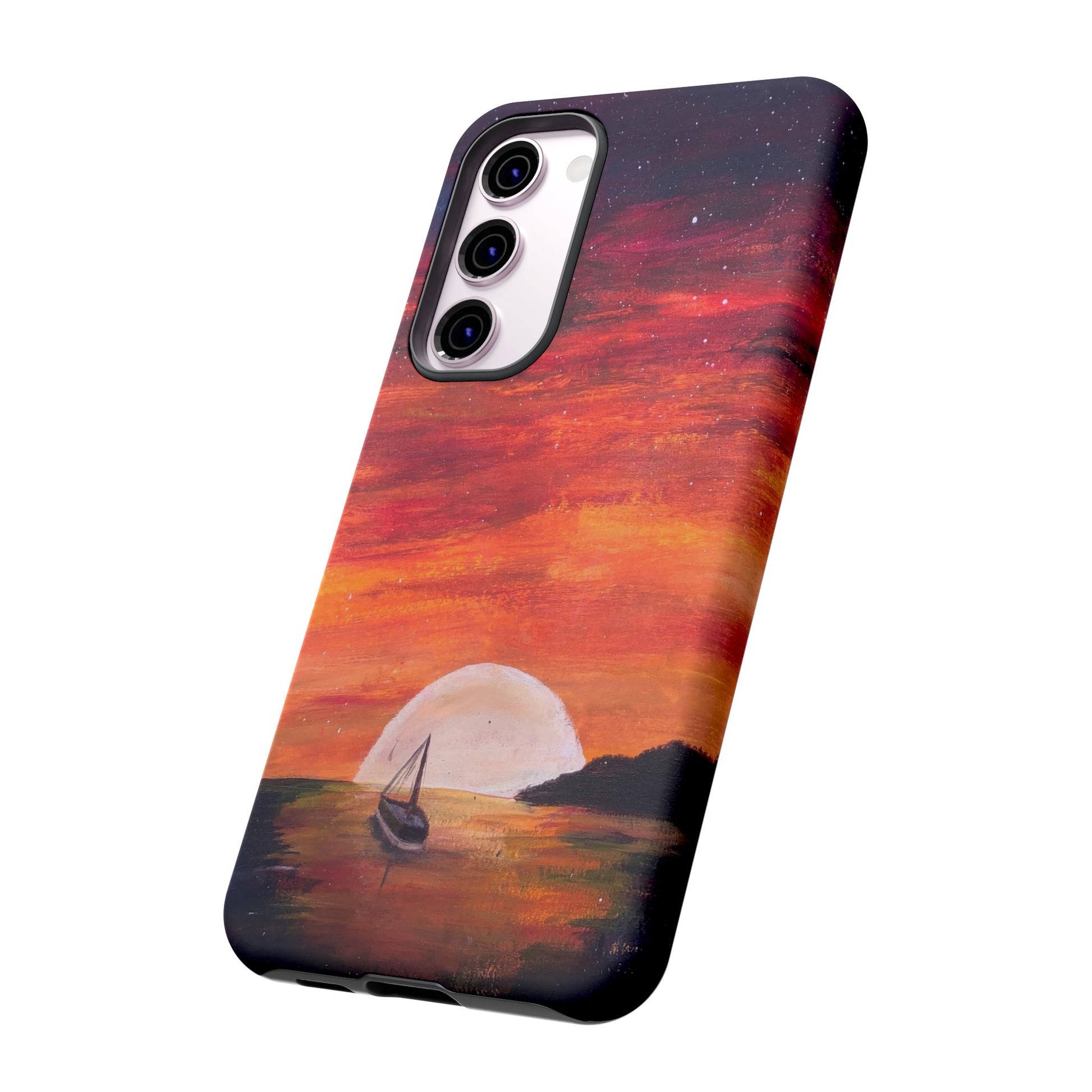 Tough case print of "Setting Sun, Rising Moon" - art under moonlight