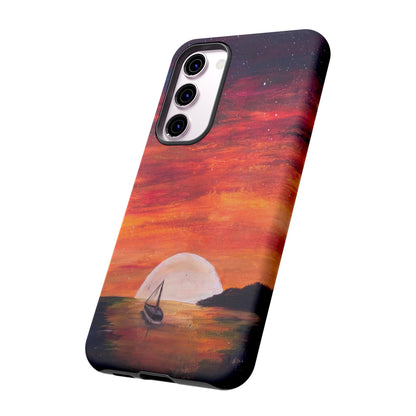 Tough case print of "Setting Sun, Rising Moon" - art under moonlight