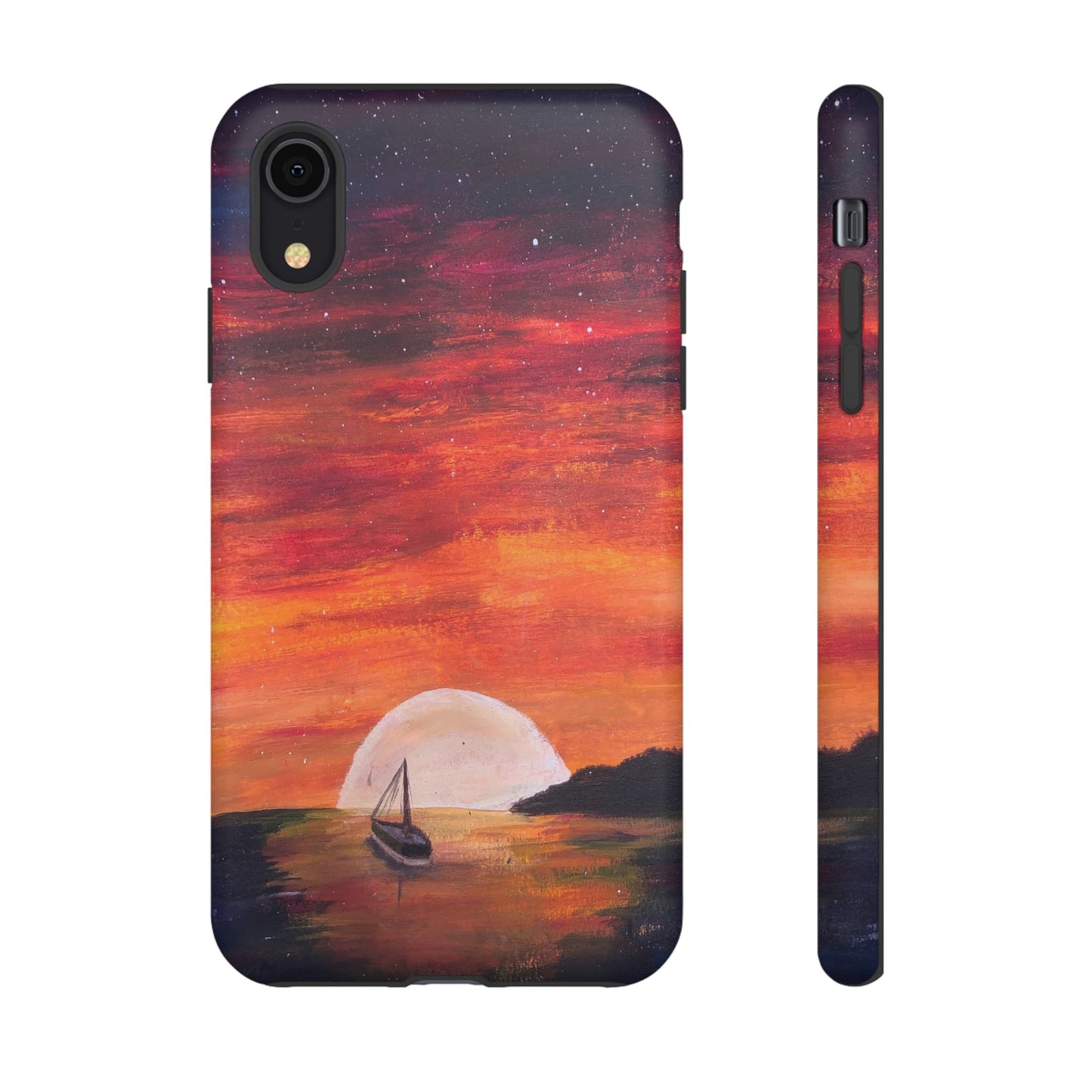 Tough case print of "Setting Sun, Rising Moon" - art under moonlight