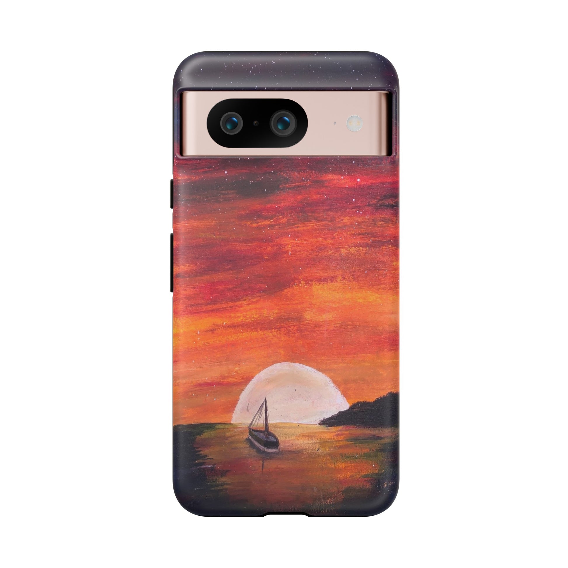 Tough case print of "Setting Sun, Rising Moon" - art under moonlight