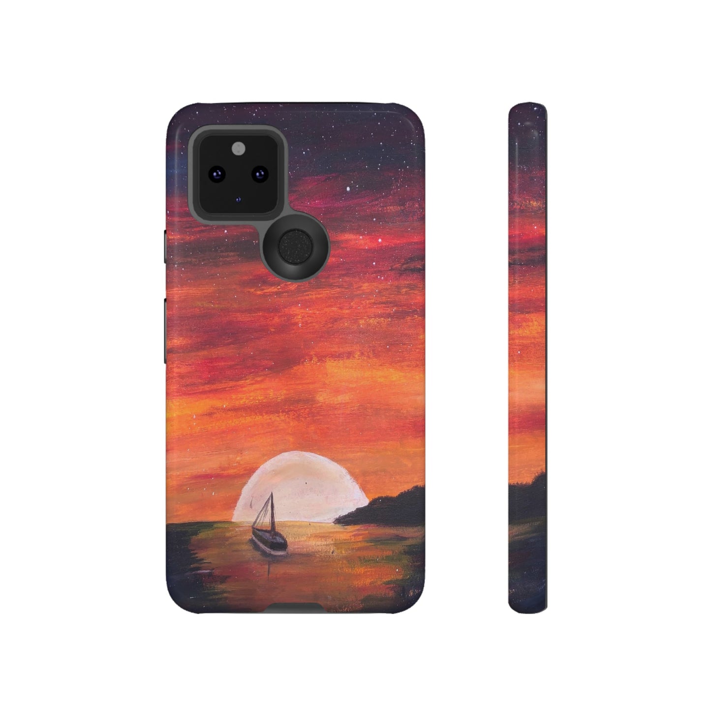 Tough case print of "Setting Sun, Rising Moon" - art under moonlight