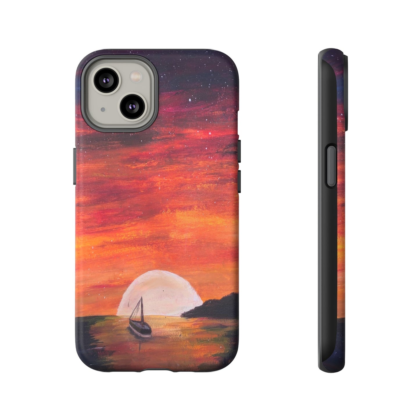 Tough case print of "Setting Sun, Rising Moon" - art under moonlight