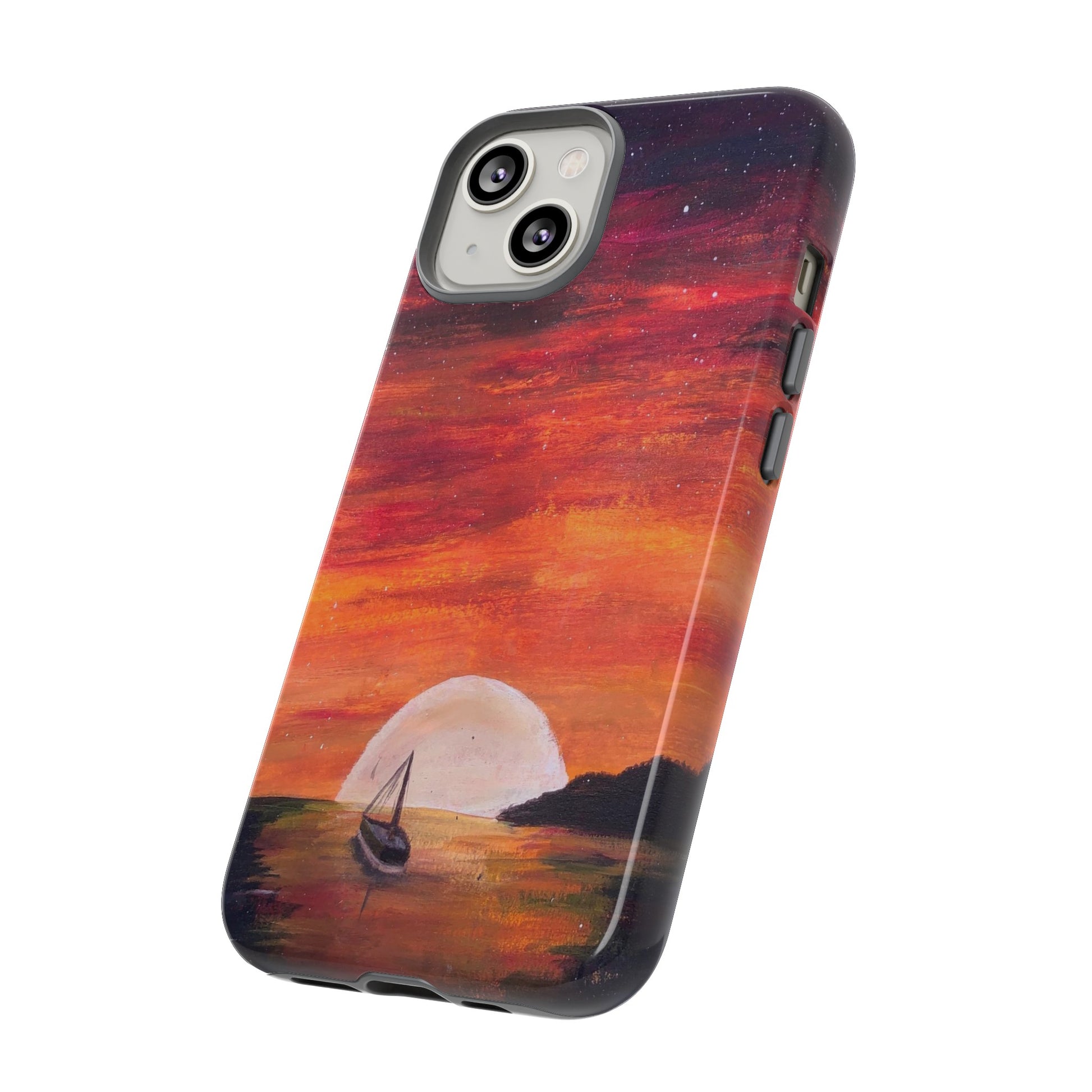 Tough case print of "Setting Sun, Rising Moon" - art under moonlight