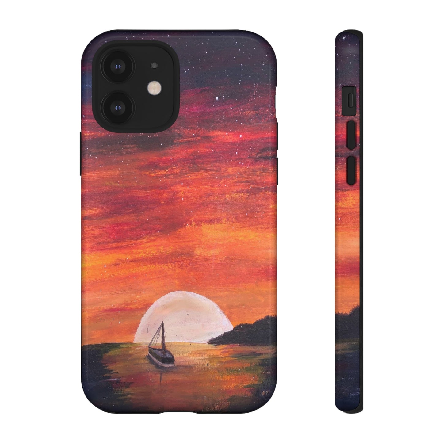 Tough case print of "Setting Sun, Rising Moon" - art under moonlight
