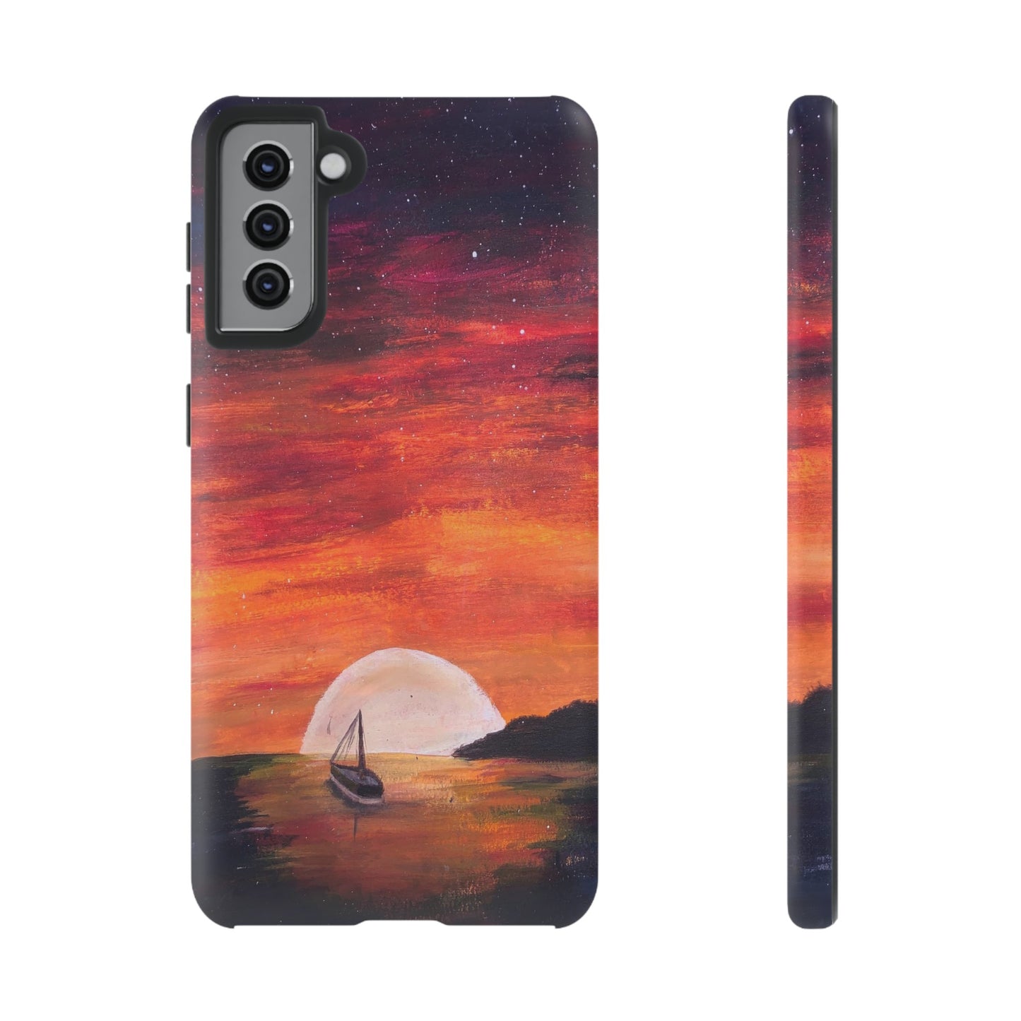 Tough case print of "Setting Sun, Rising Moon" - art under moonlight