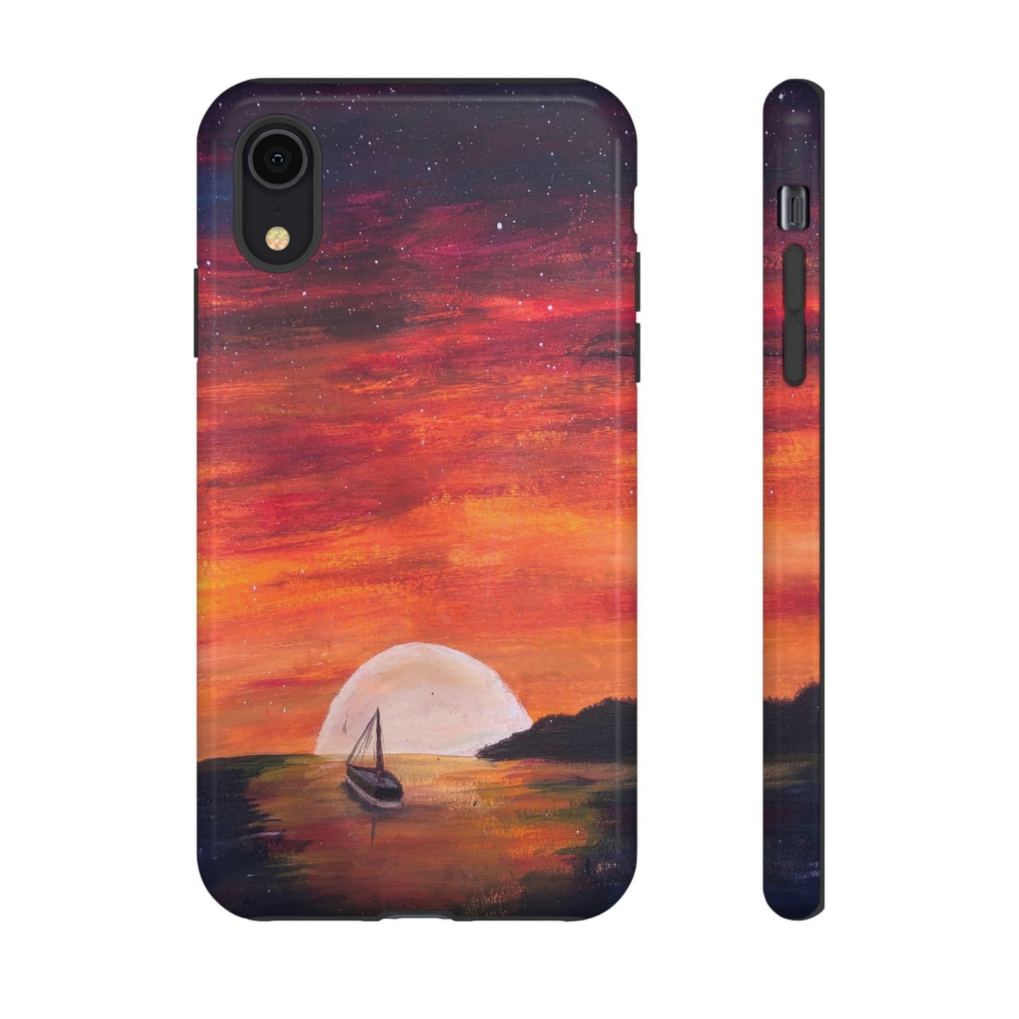Tough case print of "Setting Sun, Rising Moon" - art under moonlight