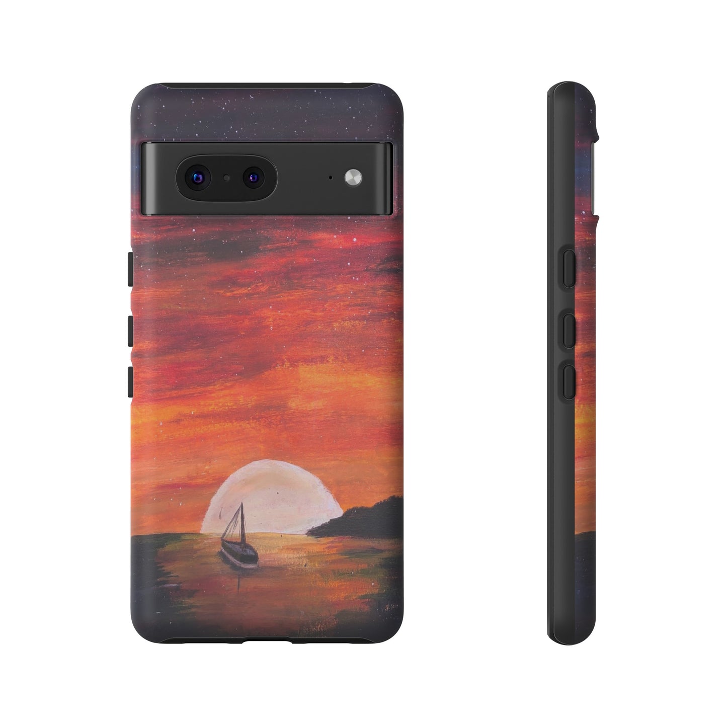 Tough case print of "Setting Sun, Rising Moon" - art under moonlight