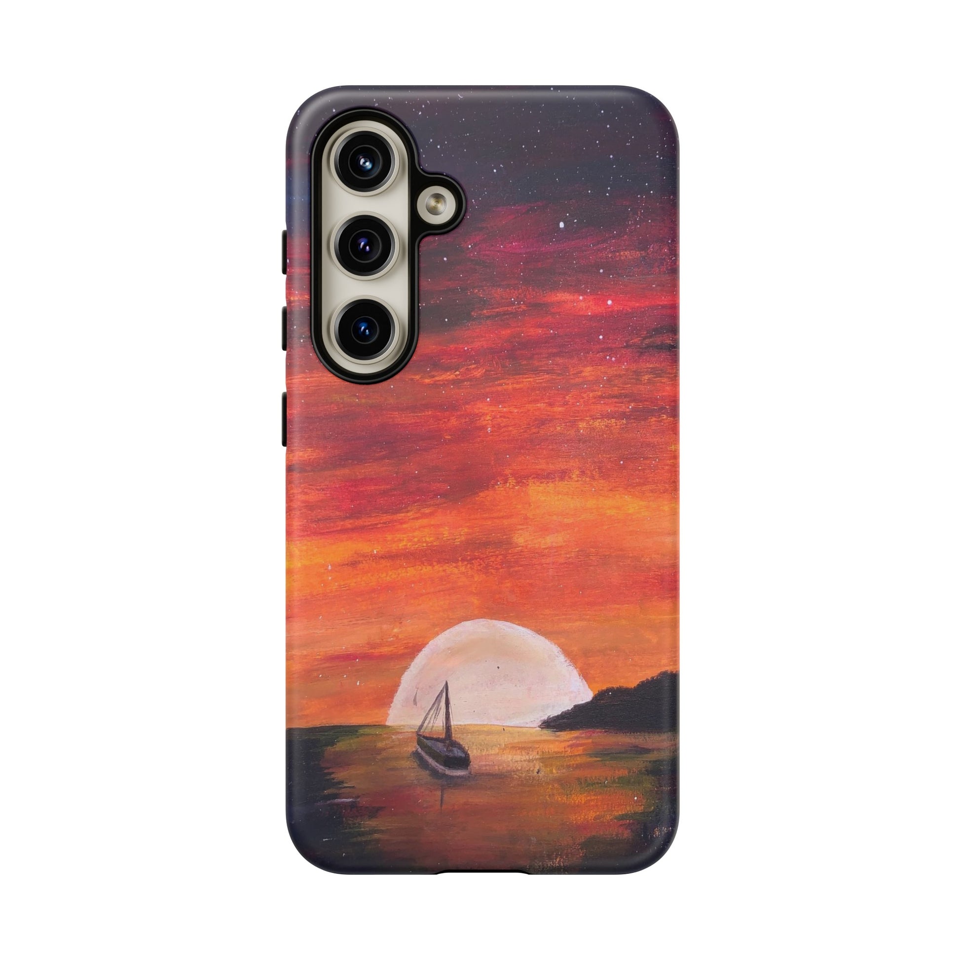 Tough case print of "Setting Sun, Rising Moon" - art under moonlight