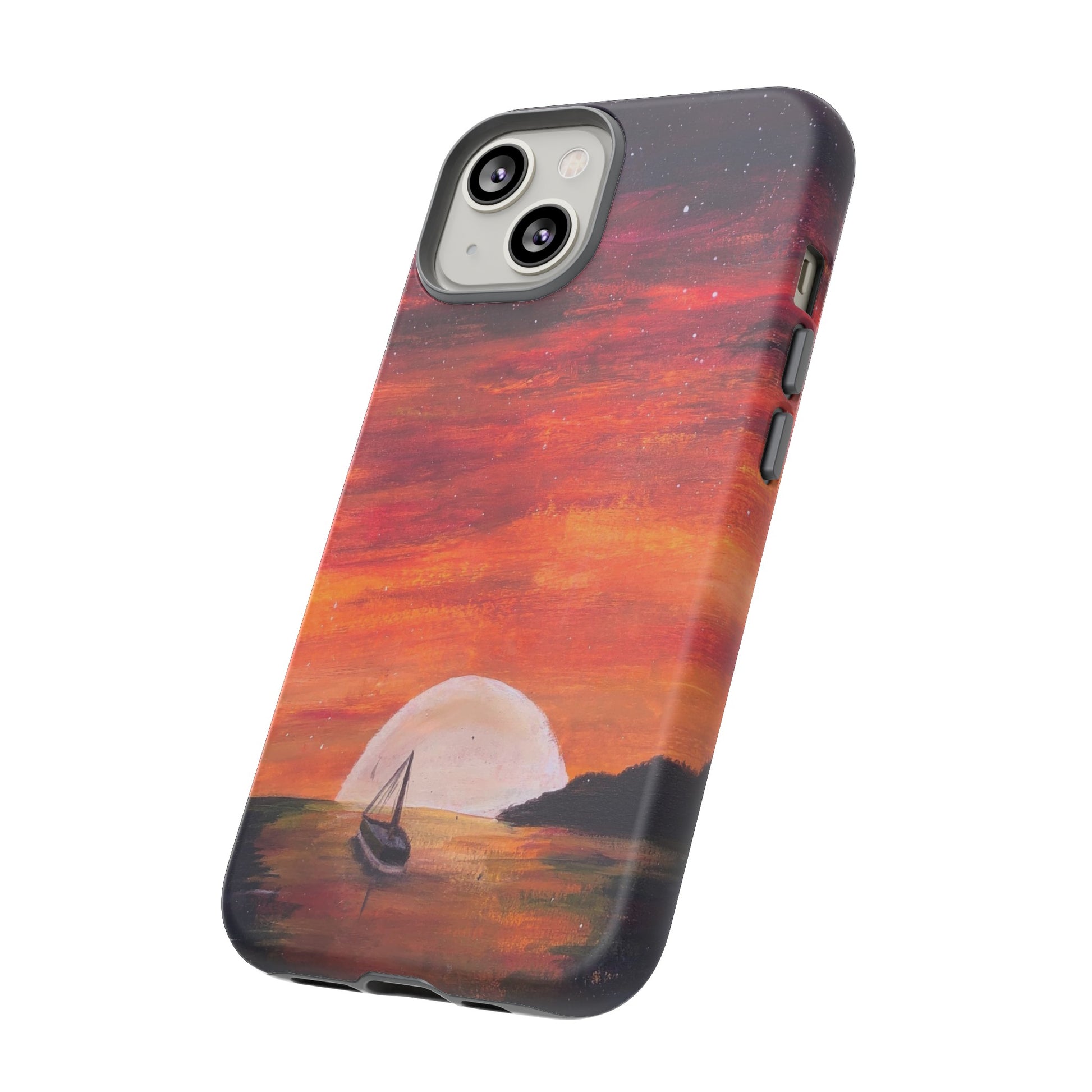 Tough case print of "Setting Sun, Rising Moon" - art under moonlight