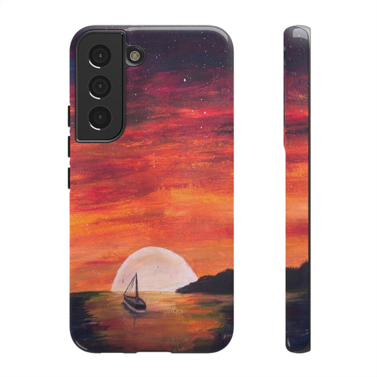 Tough case print of "Setting Sun, Rising Moon" - art under moonlight
