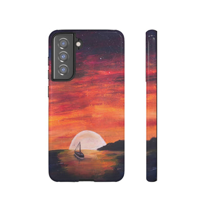 Tough case print of "Setting Sun, Rising Moon" - art under moonlight