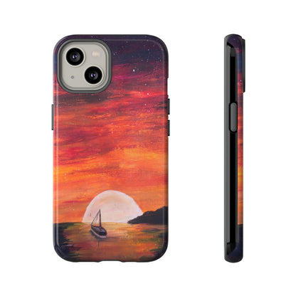Tough case print of "Setting Sun, Rising Moon" - art under moonlight