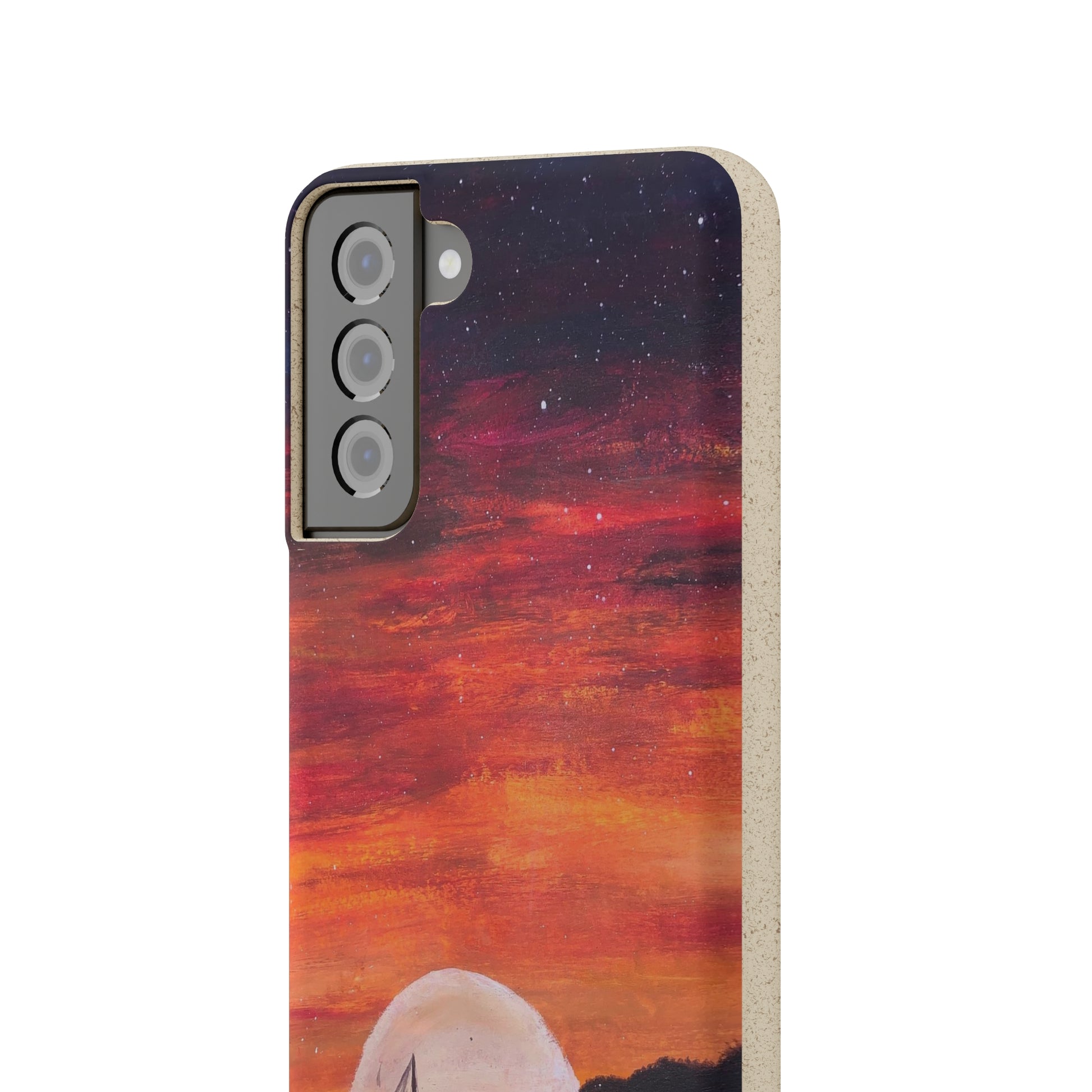 Biodegradable Phone Case Printed with "Setting Sun, Rising Moon" - art under moonlight