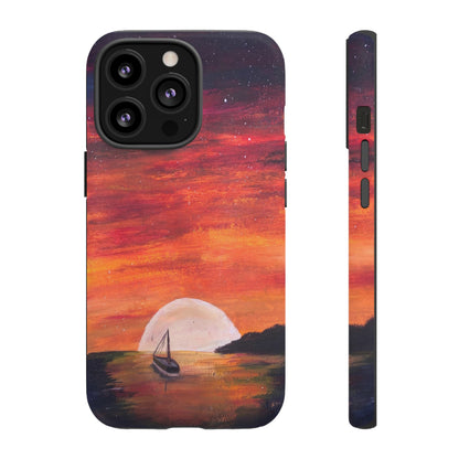 Tough case print of "Setting Sun, Rising Moon" - art under moonlight
