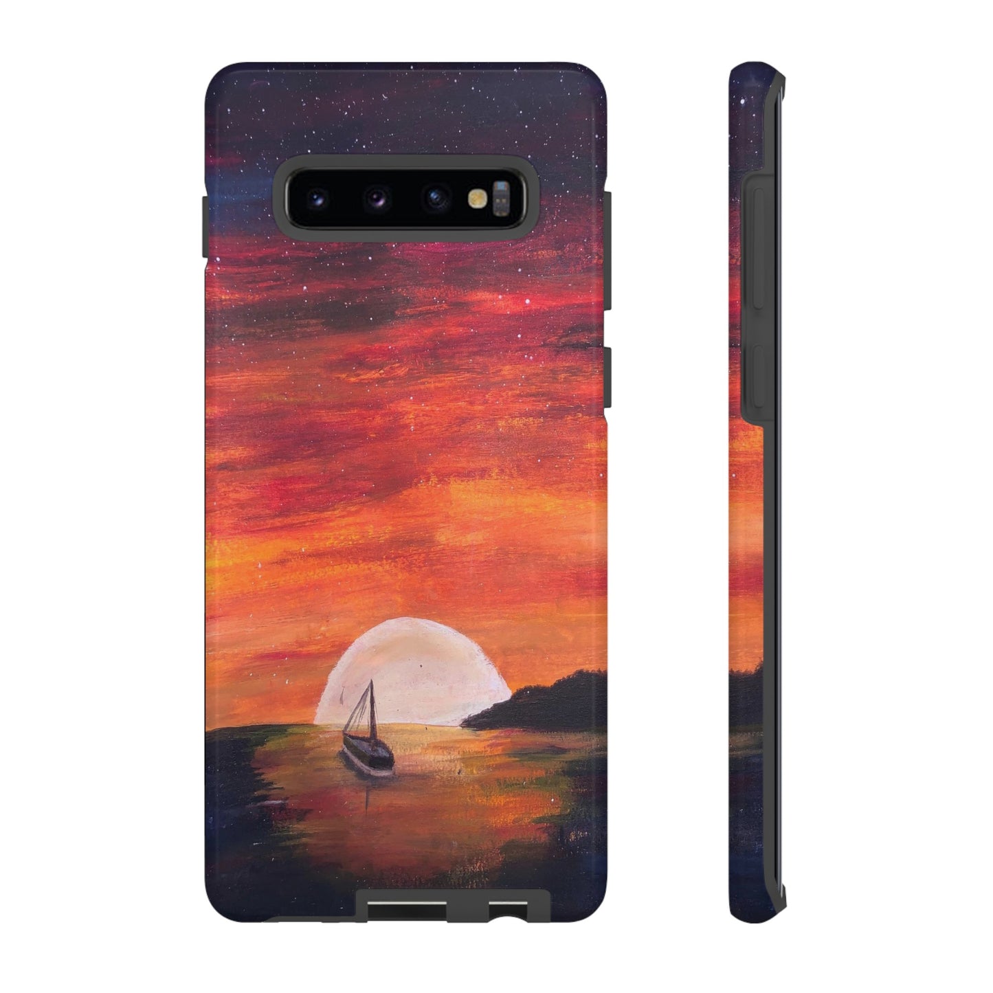 Tough case print of "Setting Sun, Rising Moon" - art under moonlight