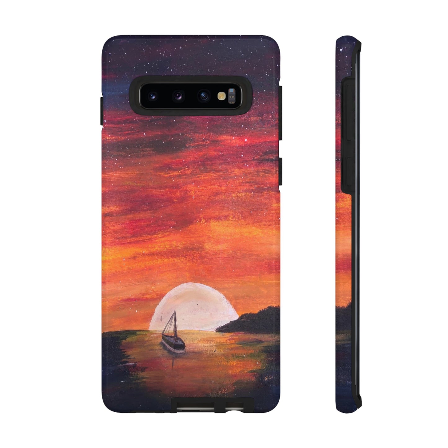 Tough case print of "Setting Sun, Rising Moon" - art under moonlight
