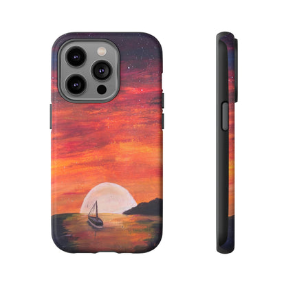 Tough case print of "Setting Sun, Rising Moon" - art under moonlight