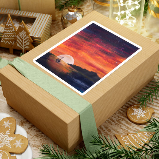 Vinyl Sticker of "Setting Sun, Rising Moon" - art under moonlight