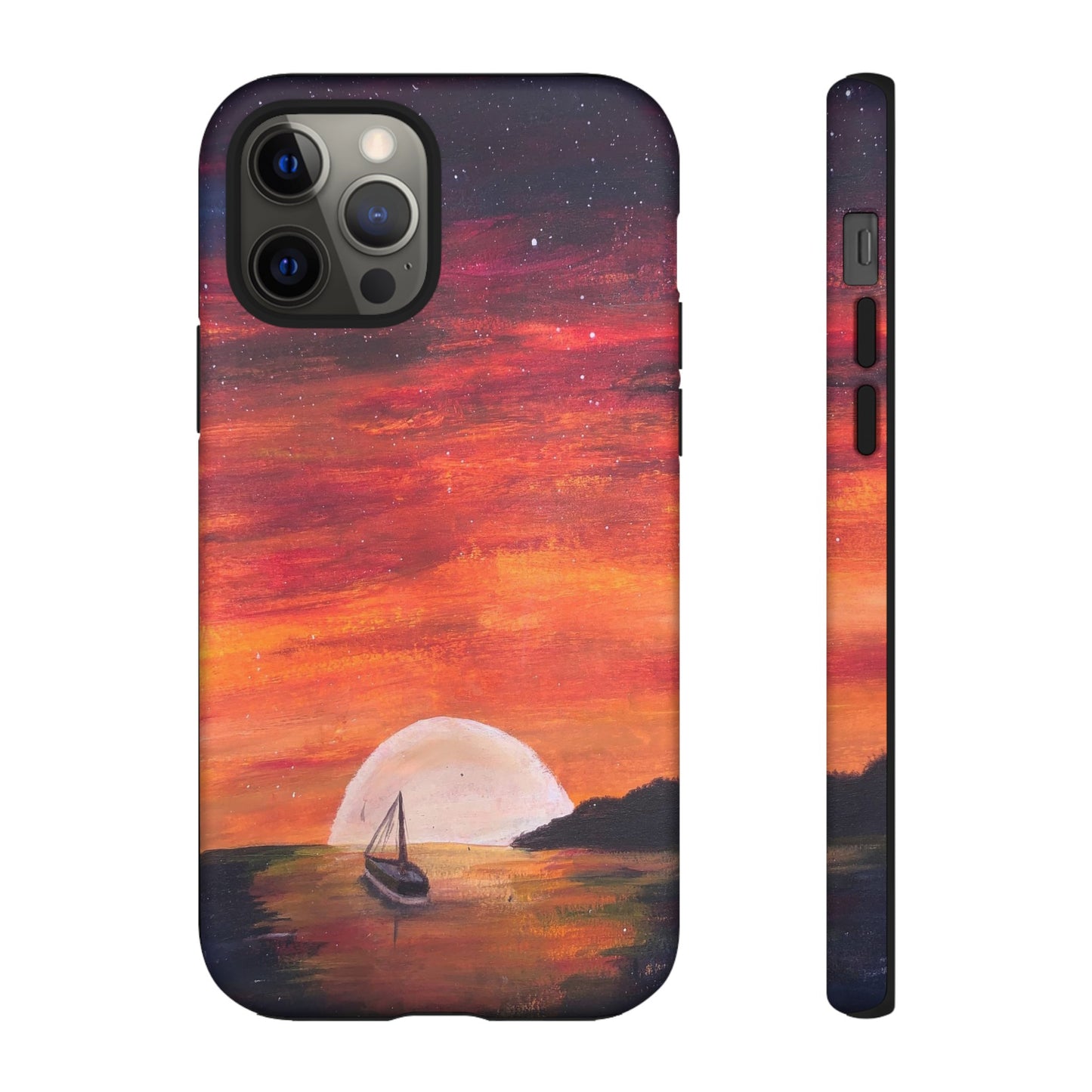 Tough case print of "Setting Sun, Rising Moon" - art under moonlight