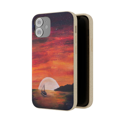 Biodegradable Phone Case Printed with "Setting Sun, Rising Moon" - art under moonlight