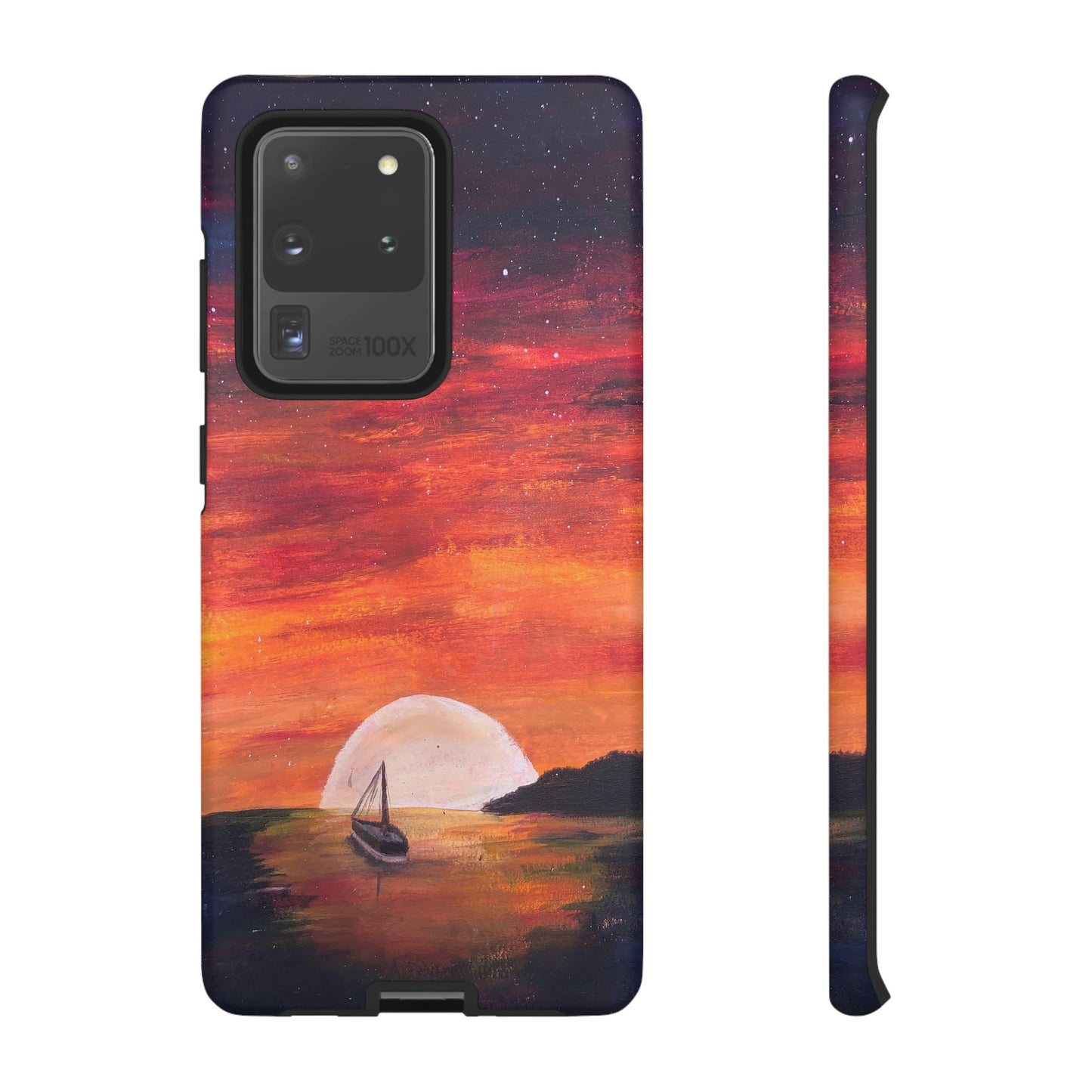 Tough case print of "Setting Sun, Rising Moon" - art under moonlight