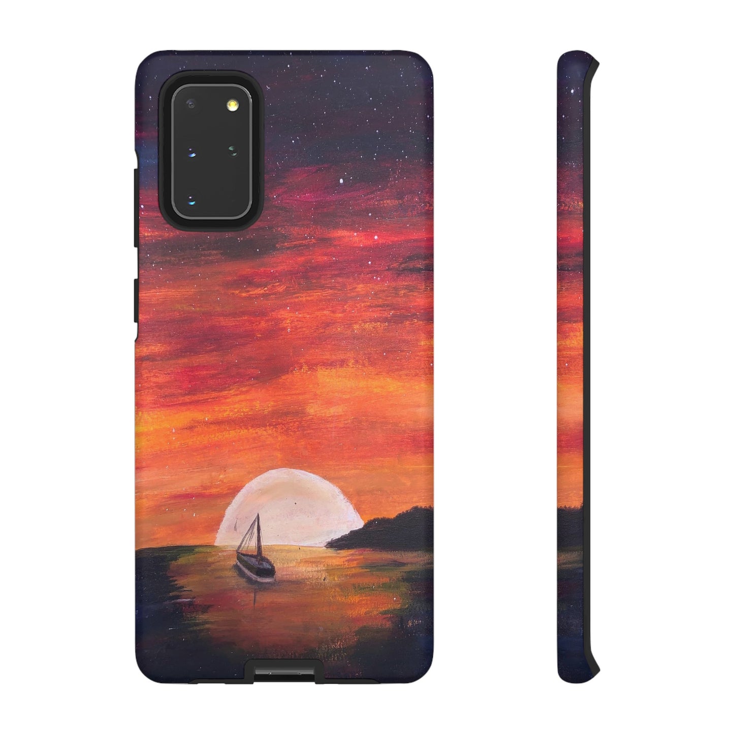 Tough case print of "Setting Sun, Rising Moon" - art under moonlight