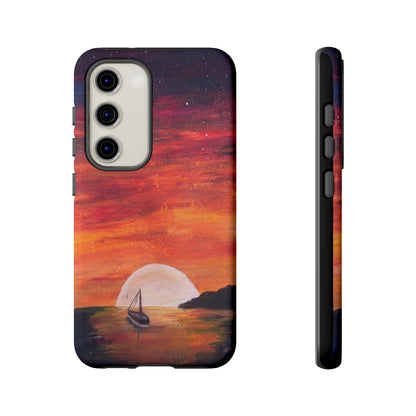 Tough case print of "Setting Sun, Rising Moon" - art under moonlight