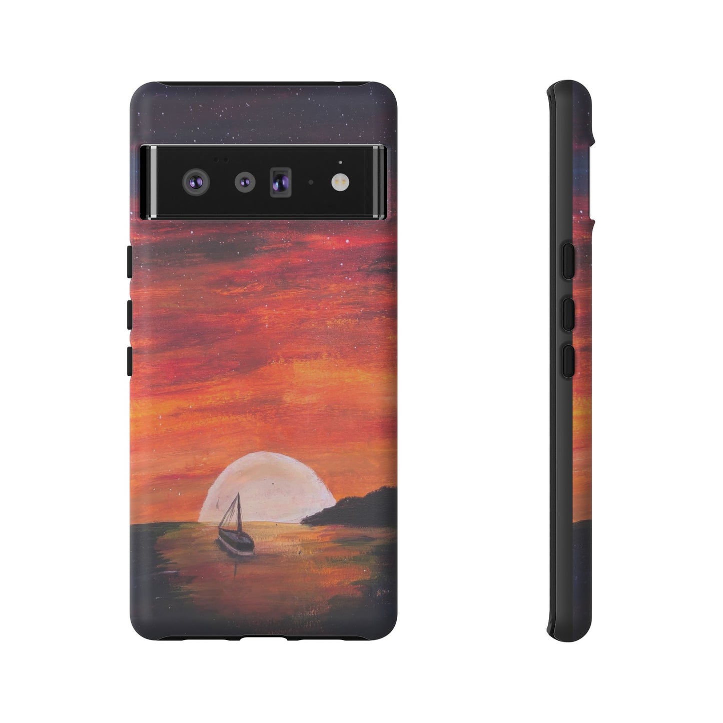 Tough case print of "Setting Sun, Rising Moon" - art under moonlight